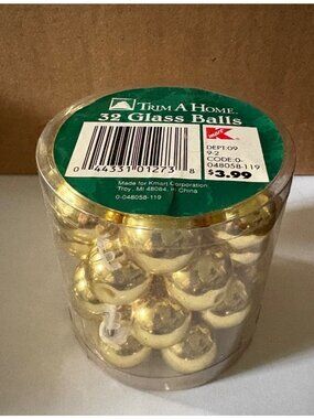 Vintage Trim A Home 32 Mini Gold Glass Christmas Ball Ornaments NOS